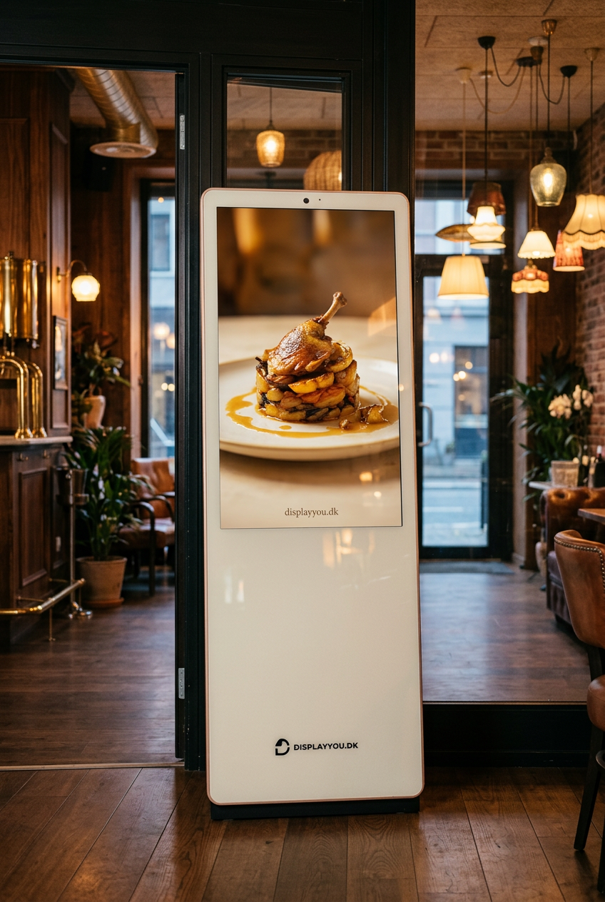 Display You infoskærm ved indgangen til en restaurant
